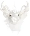 Produktbild: BRUBAKER Hirschkopf Weiß mit Glitzer Weihnachtskugel aus Glas - Handbemalt und Mundgeblasen - Christbaumschmuck Lustig - Christbaumkugel Figuren Weihnachtsdeko Anhänger - Deko Baumkugel