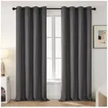 Produktbild: Deconovo Verdunkelungsvorhang Gardinen mit Ösen Blickdichte Vorhang Kälteschutz Schlafzimmer 2er Set, Blackout Curtain einfarbig Thermo Vorhang Verdunkelung Wärmeisolierend grau 140 cm x 210 cm
