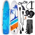 Produktbild: BRAST® SUP Board Family | Aufblasbares Stand up Paddle Set XXL | 370x87x15cm bis 210kg | 7 Designs | inkl. Zubehör 2X Kajak-Sitz 2X Fußschlaufe 2X Paddel Pumpe Rucksack | Hawaii