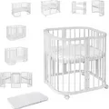 Produktbild: Mobiles Babybett aus Holz 7in1 mit Matratze, mitwachsend,Ohne Stoffset,Holz weiß - Weiß