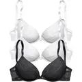 Produktbild: Push-up-BH PETITE FLEUR, Damen, Gr. 70, Cup B, schwarz-weiß (2xweiß, 1xschwarz), Spitze, Obermaterial: 64% Baumwolle, 31% Polyamid, 5% Elasthan, BHs Push-up-BH, mit Bügel und herausnehmbaren Kissen, Dessous