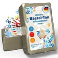 Produktbild: Selbsttrocknender Ton weiß – Bastelton lufthärtend – extra stabil mit Bindemittel – für Kinder & Einsteiger (1 Kilo)
