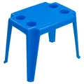 Produktbild: Gartentisch Strandtisch Blau Pooltisch aus Kunststoff gemütlich leicht Schirmloch Bis zu 35mm Maße 40 cm x 59 cm H 45 cm Picknicktisch Schachspiel Trinköffnungen Campingtisch Getränkehalter