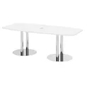 Produktbild: HAMMERBACHER Konferenztisch KT22S weiß Tonnenform, Rundrohr chrom, 220,0 x 83,0 - 103,0 x 74,5 cm