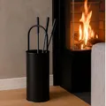 Produktbild: BURI Kaminbesteck Set schwarz Kaminzubehör Kaminwerkzeug Kamingarnitur Reinigungsset Ofenbesteck Feuerstellenbesteck Kaminholzbesteck Haken Schaufel Besen modern