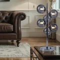 Produktbild: Tischlampe Beistellleuchte Leselampe 6-flammig Rauchglas dimmbar chrom H 52 cm