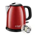 Produktbild: Russell Hobbs Wasserkocher klein [1l] Colours+ Edelstahl Rot (2400W, Schnellkochfunktion, herausnehmbarer Kalkfilter, außenliegende Wasserstandsanzeige, kleiner Reisewasserkocher) Teekocher 24992-70