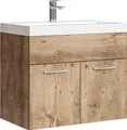 Produktbild: Badplaats Badmöbel Set mit Waschbecken und Unterschrank Montreal 01 60 x 35 cm Kastanien Eiche - Waschbeckenunterschrank mit Waschbecken