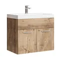 Produktbild: Badplaats Badmöbel Set mit Waschbecken und Unterschrank Montreal 01 60 x 35 cm Kastanien Eiche - Waschbeckenunterschrank mit Waschbecken