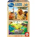Produktbild: Carletto 9213144 - Educa, Disney, König der Löwen und Dschungelbuch, 2 SUPER PUZZLE, Holz-Puzzle, 2x50 Teile 2 Super Puzzles