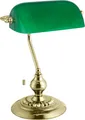 Produktbild: EGLO Tischlampe Banker, Vintage, Retro, Art Deco, Klassik, aus Stahl und Glas, Nachttischlampe, Bürolampe, Messing, Grün, Lampe mit Zug-Schalter, E27