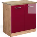 Produktbild: Vicco Spülenunterschrank R-Line, 80 cm , AP Eiche, Rot Hochglanz/Goldkraft Eiche