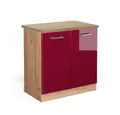Produktbild: Vicco Spülenunterschrank R-Line, Bordeaux Hochglanz/Goldkraft Eiche, 80 cm, AP Eiche