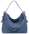 Produktbild: Caspar große Vintage Leder Schultertasche lässige Damen Handtasche aus Wildleder mit Reißverschluss - PREMIUM LINE - Modell No.816 - Made in Italy, Farbe:jeans blau