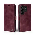 Produktbild: LBH Handyhülle für Samsung Galaxy S25 Ultra in Weinrot mit Karten- und Geldfach Smartphone Hülle mit Standfunktion Flip Case Schutzhülle Magnetverschluss Vintage