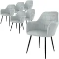 Produktbild: 6er Set Esszimmerstühle Mit Rücken- Und Armlehnen, Grau, Küchenstühle Mit Samtbezug, Polsterstühle Mit Metallbeinen, Ergonomische Stühle Für Esstisch, Wohnzimmerstühle Esszimmerstuhl - Ecd Germany