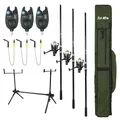 Produktbild: FISH-XPRO Komplettes 23-teiliges Karpfenset - 3 Karpfenruten - 3 Freilaufrollen inkl. Angelschnur - 3 Elektronische Bissanzeiger - 3 Swinger - 1 Rod Pod - 3 Heckstützen - 1 Reisetasche