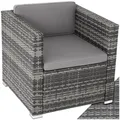 Produktbild: tectake® Poly Rattan bequemer Sessel mit Armlehnen, Outdoor Gartenmöbel für Balkon, Garten, Lounge, 70 x 69 x 65 cm, Wasserabweisende und waschbare Bezüge, inkl. Sitz- & Rückenpolster - grau