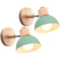 Produktbild: iDEGU 2 Stücke Wandleuchten Moderne Innen Wandlampe aus Holz Metall Halbkreis Lampenschirm E27 Verstellbare Wandspot Vintage Lampe für Schlafzimmer Wohnzimmer (2 Lampen, Grün)