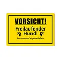 Produktbild: Vorsicht! freilaufender Hund Schild 20 x 30 cm aus stabiler PVC Hartschaumplatte 3mm Achtung vor dem Hund Schild mit UV-Schutz von STROBO