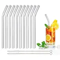 Produktbild: DONQL 10 Stück Glasstrohhalme Glas Wiederverwendbar Trinkhalme Qualität Trinkhalme aus Glas mit 2 Reinigungsbürsten Länge 20cm Perfekt für alle Getränke Milch (Gebogen)