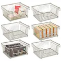 Produktbild: mDesign Metall Ablagebox mit Henkeln – großer Aufbewahrungskorb im ansprechenden Design – idealer Drahtkorb für Küchenschränke, Abstellkammern und Badezimmer – 6er-Set – mattsilberfarben