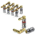 Produktbild: conecto Bananenstecker für Lautsprecherkabel, 8er-Set, 90 degree gewinkelter Stecker, vergoldet mit Farbcodierung (4x rot, 4x schwarz), 24kt vergoldet, rot/schwarz