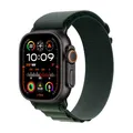 Produktbild: Apple Watch Ultra 2 (GPS + Cellular 49 mm) Smartwatch, Sportuhr mit Titangehäuse in Schwarz und Alpine Loop in Dunkelgrün (Small). Fitnesstracker, präzises GPS, Actiontaste, CO₂ neutral
