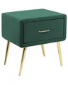 Produktbild: Nachttisch Samtstoff grün mit Schublade Metallgestell gold Modern Glam Flayat