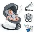 Produktbild: Babyschaukel, Caveen Elektrische bluetooth-Babywippe, 5 Schaukelgeschwindigkeiten, 3 Sitzpositionen, Adapter und batterie Betrieben, Schwarz - Schwarz
