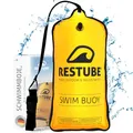 Produktbild: Restube Schwimmboje Classic - Aufblasbare 12.5 kg Schwimmhilfe für Freiwasser, Triathlon, SUP und Wildschwimmen - Leichtes Signalgelb Tow Float für Sichtbarkeit und Sicherheit beim Schwimmen