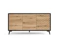 Produktbild: MOEBLO Kommode Onyks K154 (Sideboard Wohnzimmer Kommode Schlafzimmer Komodenschrank Highboard, schwarz/eiche Evoke Fischgrät, moderne Design), (HxBxT):77x154x39cm