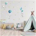 Produktbild: Wandsticker personalisiert Sticker Aquarell Tiere mit Name Wandtattoo für Kinderzimmer Babyzimmer Spielzimmer Mädchen Junge Y037 (Nr. 5 Hasen mit Ballons, Ohne Wunschname)