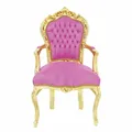 Produktbild: Casa Padrino Barock Samt Esszimmer Stuhl mit Armlehnen Rosa / Gold Barock Möbel