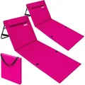 Produktbild: Detex® 2x Strandmatte mit Rückenlehne Gepolstert Pink Sonnenliege klappbar UV-beständig Tasche Reißverschluss Kissen Tragegurt Garten Camping