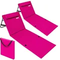 Produktbild: Detex® 2X Strandmatte mit Rückenlehne Gepolstert Pink Sonnenliege klappbar UV-beständig Tasche Reißverschluss Kissen Tragegurt Garten Camping Picknick Liegematte 158x56cm
