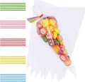 Produktbild: Faburo 100 Stück 25x15cm Cone Süßigkeiten Tütchen Geschenktüten 100 Bindebänder