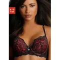 Produktbild: Push-up-BH JETTE, Damen, Gr. 75, Cup A, schwarz (schwarz, rot), Spitze, Obermaterial: 90% Polyamid, 10% Elasthan, BHs BH Push-up-BH Spitzenwäsche Spitzen-BH, mit raffinierten Trägern in Bänder-Optik, sexy Dessous