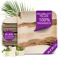 Produktbild: Bio Palmblatt Teller - 25 Stück groß eckig 25x25 cm - Premium Einweggeschirr ...