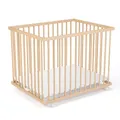 Produktbild: Laufgitter Baby Leon, 75x95 cm, 3-fach höhenverstellbar, schadstoffrei in Holz, Natur I Mobiler Laufstall faltbar mit gepolstertem Boden I , Stubenwagen mit Rollen