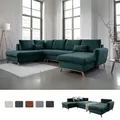Produktbild: MIUFORM Scandic Lagom - Ecksofa mit Bettfunktion und Bettkasten U-FORM LINKS - 312x202 cm - Türkis - Sofa Schlafsofa Couch - Türkis