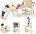 Produktbild: COSTWAY Kletterdreieck mit Rutsche, 7 in 1 Klettergerüst Indoor für Kinder ab 3 Jahren (Bunt)