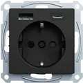 Produktbild: Merten MEG2367-0403 Schutzkontakt Steckdose mit USB Ladegerät Typ A und Typ C / 3,0 A, System M, schwarz matt