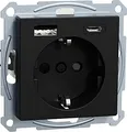 Produktbild: Merten Schuko Steckdose MEG2367-0403 | USB-A & USB-C Ladegerät | Unterputz | schwarz matt | System M | IP20 | nachhaltig