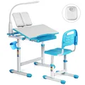 Produktbild: JOYLDIAS Kinderschreibtisch-Set, Mitwachsend & ergonomisch, 0-40° Neigplatte, Stahlbeine, Schublade, Haken, 66x78x(54-76)cm,Blau