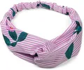 Produktbild: styleBREAKER Damen Haarband gestreift mit Twist Knoten, Blumen und Gummizug, Stirnband, Headband, Haarschmuck 04026013, Farbe:Rosa-Weiß