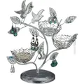 Produktbild: Schmuckbaum, 88 Löcher für Ohrringe, 3 Schalen für Ringe, Eisen, Vintage Schmuckständer hbt 34x39x15cm, silber - Relaxdays