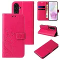 Produktbild: LBH Handy Hülle für Samsung Galaxy A36 5G Case Handytasche Schmetterling Blumen Flower Standfunktion Schutzhülle Magnet Rundum Schutz 360 Grad Flipcase Cover Pink