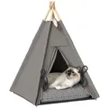 Produktbild: PawHut Tipi Zelt für Haustiere, Katzenzelt mit abnehmbar und waschbar Kissen, Katzenhaus mit rutschfestem Boden, Spielball, für Katzen unter 5kg, Mini Hunde, 60 x 60 x 76 cm, Grau