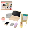 Produktbild: Fisher-Price Homeoffice-Set aus Holz für Kindergartenkinder, 9 Zubehörteile mit Holz-Laptop und -Telefon für Rollenspiele, für Kinder ab 3 Jahren, HXV11